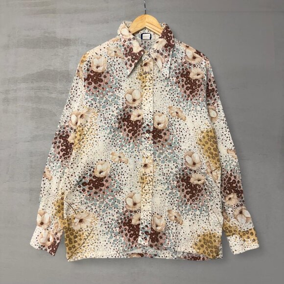 Vintage Sears Jeans Joint Floral Crazy Wide Collar Button Up Western Shirt XL - Picture 1 of 6